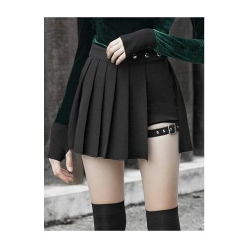 Spring Autumn Gothic Punk Harajuku Women Shorts Casual Cool Chic Preppy Style Black Red Plaid Pleate Skirt Female Shorts Skirts