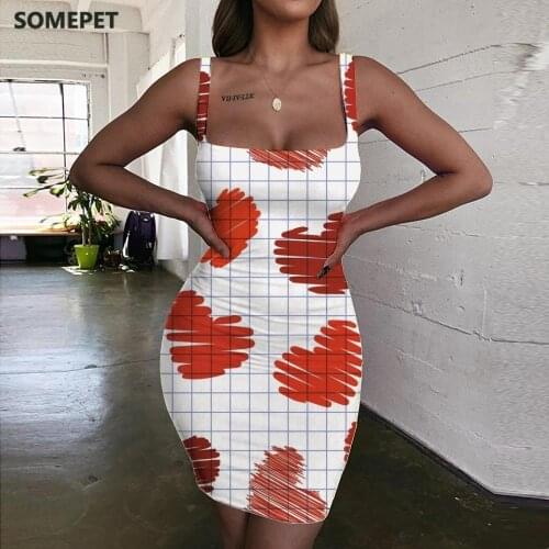 SOMEPET Love Dress Women Graphics Bodycon Dress Painting Sundress Creativity Ladies Dresses Womens Clothing Party Vintage Boho