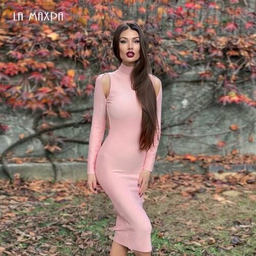 20201New Summer Womens Dress Sexy Hollow Design Backless Long Sleeve Button Bodycon Bandage Dress Club Party Dress Vestidos