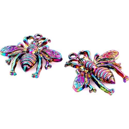 10pcs Rainbow Color Alloy Bee insect Pendant charms for Necklace DIY Jewelry Accessories Women Girl Xmas gifts
