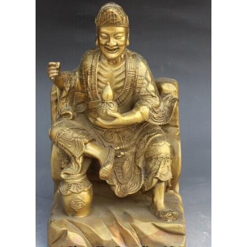 12" Chinese Taoism Bronze Buddhism Ji Gong Mad Monk Hold Calabash Buddha Statue
