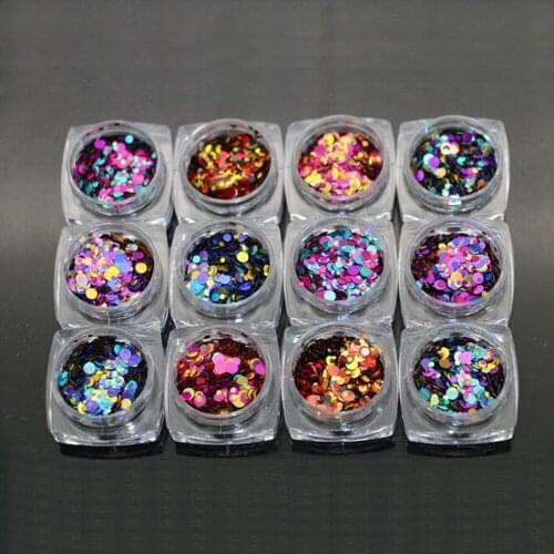 12 Colors Set Round Sequined Laser Paillette For Nail Art Tips Decoration