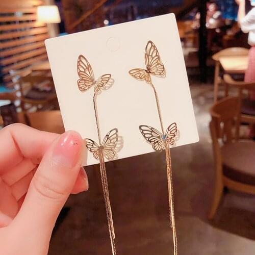 2020 New contracted Korean Long tassels earrings fashion fine Hollow metal butterfly modelling Women Drop earrings design