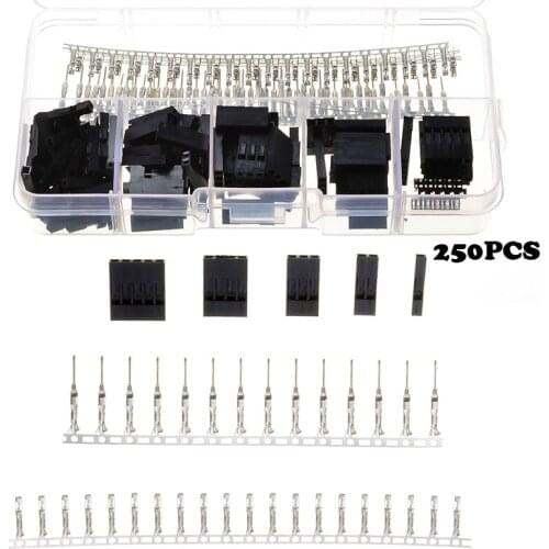 250PCS Dupont Terminal 2.54MM 1-5 Pin Electrical Wire Cable Jumper Connectors Male Female Pin Header Housing Crimp Terminal Kit