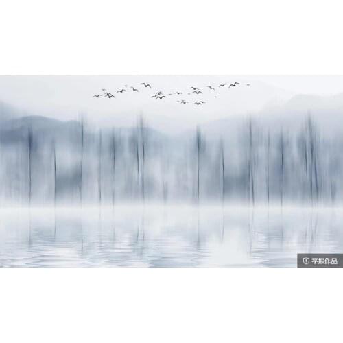 3d nature wallpapers photo wall murals wallpaper Chinese style abstract woods reflection TV background wall