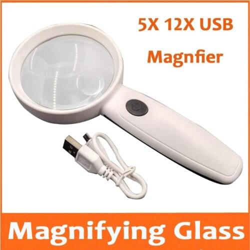 5X 12X USB Children Educational Insect Viewer Handheld Magnifier Old Man Reading Magnifying Glass Loupe with LED Lamps 110-240V