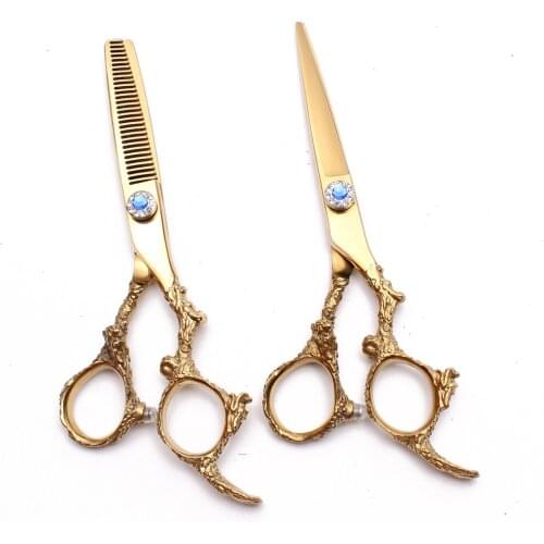 6.0" 17.5cm 440C Engraving Hairdressers Scissors Barber Makas Thinning Scissors Cutting Shears Professional Hair Scissors C9005