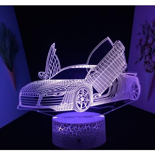 Car Series Scissor Door Sports Car 3D LED Lamp Acrylic Light Guide Plate Touch Switch Night Light for Festival Birthday Gifts