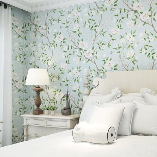 Occident Pastoral Florals Pattern 3D Pure Paper Wallpaper Green Color Living Room Bedroom Background Wall Paper Home Decoration