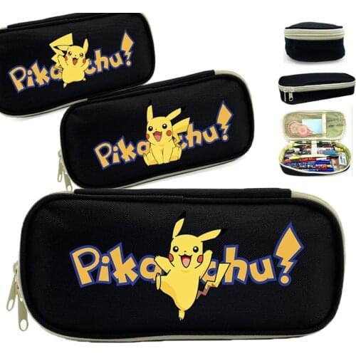 Pikachu Pencil Case Pokemon Cartoon Pencil Bag Pupils Printing Canvas Stationery Box School Supplies Birthday Gift Kawaii Pouch
