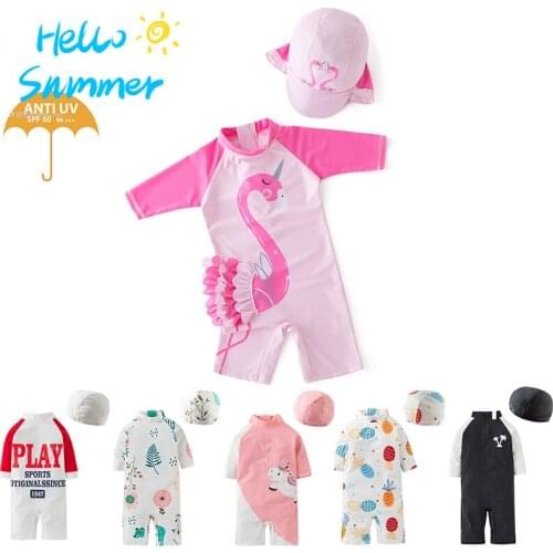 Baby Swimsuit One Piece Anti UV Childrens Swimwear Unicorn Flamingo Print Cute Bathing Suit for Girls Beach Surf Wear 2021 New