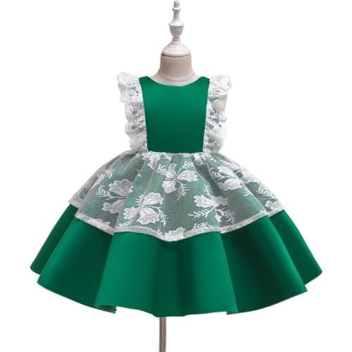Kids Birthday Party Sleeveless Dress Children Pageant Robes Formal Princess Stage Performance Lace Dresses