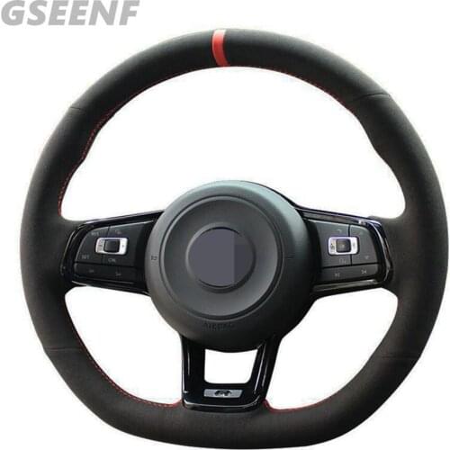 Car Steering Wheel Cover For VW Polo GTI Scirocco 2015-2016 Volkswagen Golf 7 GTI Golf R MK7 Black Hand-stitched Suede