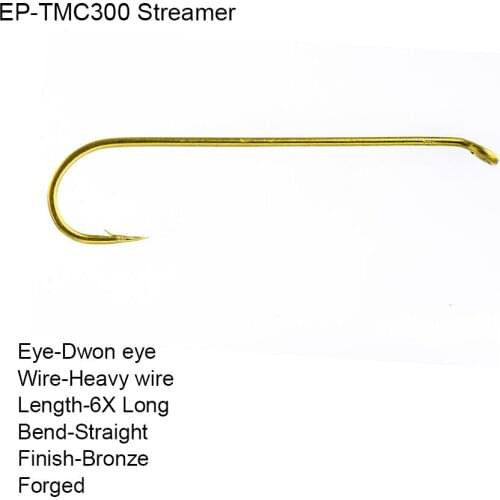 Eupheng 100pcs Streamer Fly Fishing Hook Bronze Color Forged Extra Long Streamer Hooks Flies Hook Fly Tying Materials EP-TMC300L
