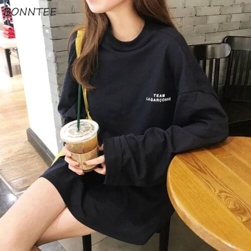 T-shirts Women Long-sleeve Couple Casual Basic Classic New Autumn Letter Printed Daily Womens All-match Korean Style Female