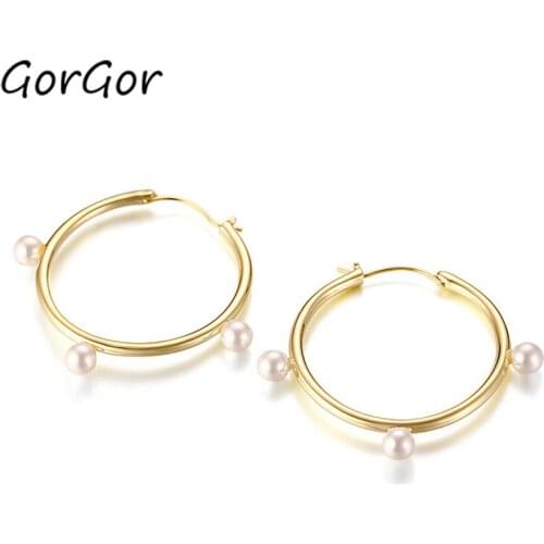 GorGor New Arrivals Simple Copper Material Glass Bead Earrings Gold Color Ins Style for Fashion Women Jewelry Gift EBD-042G