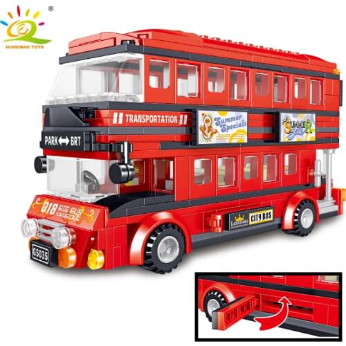 HUIQIBAO TOYS 398pcs Red Double decker Bus Building Blocks for Children City Creator Van Figure vehicle set Bricks