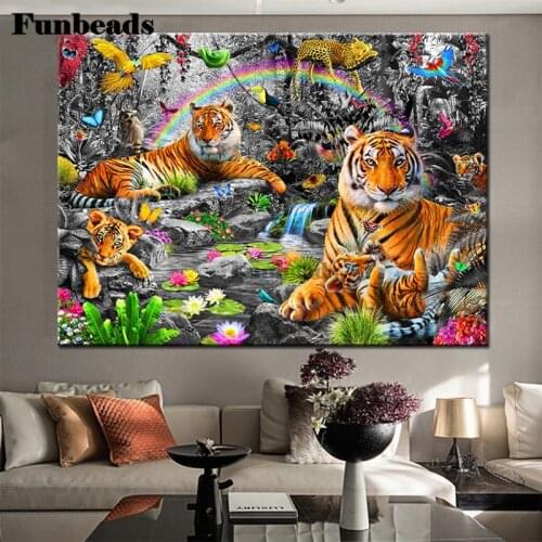 Rainbow Tiger Leopard Parrot Diamond Painting Cross Stitch Diamond Embroidery Nature Animal Picture Of Rhinestones Gift FF5586