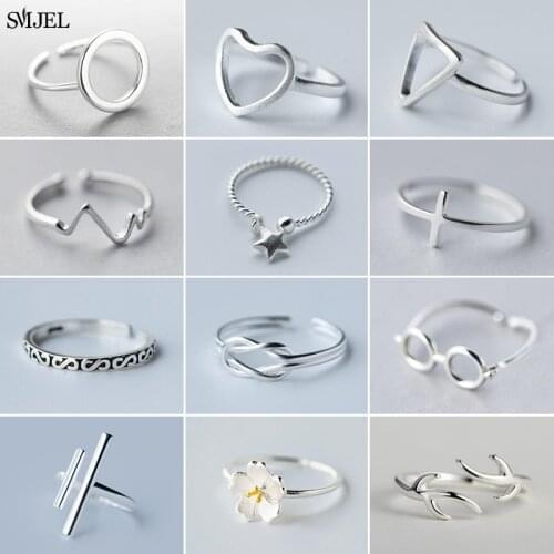 Fashion Multiple Silver Color Geometric Heart Open Rings Design Finger Rings for Women Men Party Jewelry Bar Glasses Cross Gift