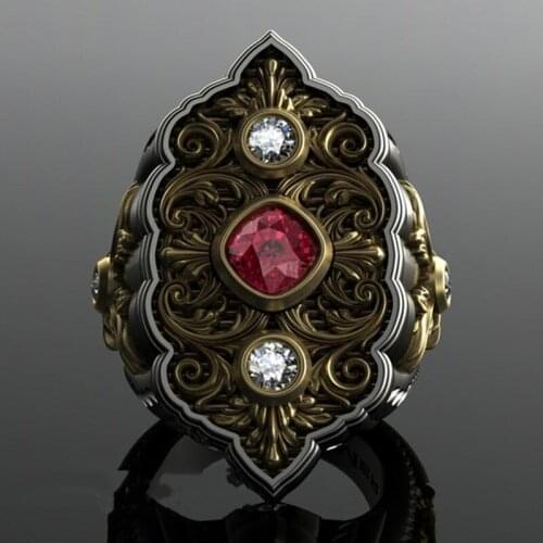 Creative Double Tone Retro Pattern Demon Eyes Rings for Women Vintage Inlaid Red White Cubic Zircon Rings Wedding Party Jewelry