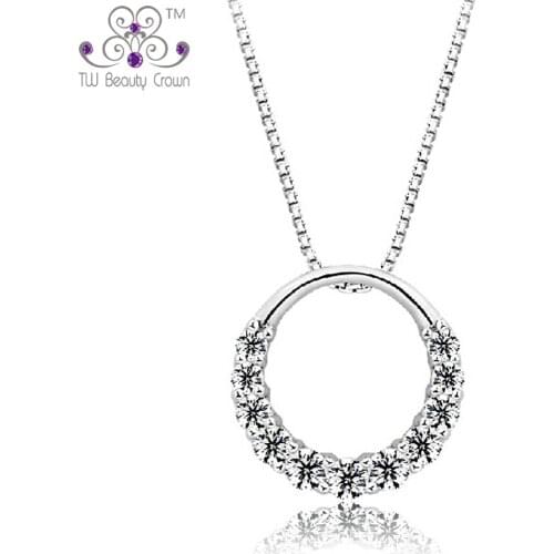925 Sterling Silver Fashion Korean Party Jewelry White Austrian Crystal Cubic Zirconia Round Circle Pendants Necklaces For Women
