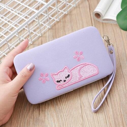 Fashion Cat Embroidered Wallet Purse For Women Girls Small Hasp Slim Coin Pocket Purse Female Designer Wallets