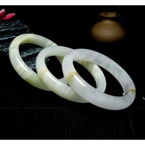 Natural Chinese White Jade Hand Carved Wide Band Bracelet Fashion Boutique Jewelry Men and Women Wrapped Silky Jade Bracelet