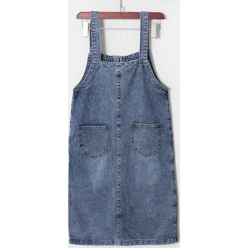 2020 New Casual Jean Dresses Women Spring Summer Pockets Solid Spaghetti Strap Denim Midi Dress Ladies Preppy Style Clothes