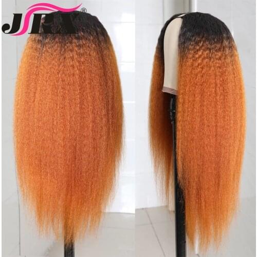 Ombre Orange Kinky Straight Remy Hair U Part Wigs 200% Density Brazilian 1x4 Middle Open U part Glueless Wigs For Black Women