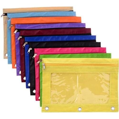 10 Pack 3-Ring Pencil Pouch, Zipper Pen Pouches in Assorted ColorsCloth Pencil Case for Office College School Supplies