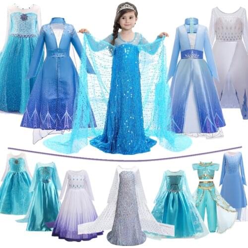 Elsa Cosplay Dress For Girls Halloween Long Sleeve Party Princess Costume Children Sequins Carnival Christmas Robe Dress Up