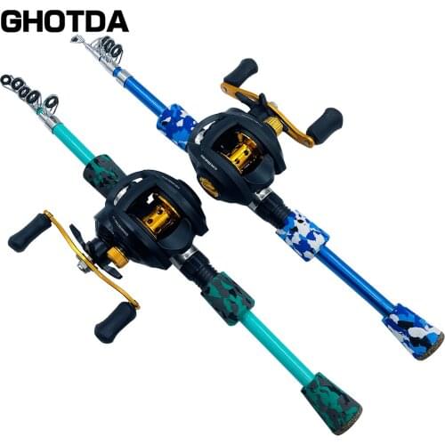 Portable Mini Telescopic Fishing Rod With Baitcasting Reel Combos 1.3m 1.5m 1.8m Gear Ratio: 7.2:1 Fishing Reel Pole Kit