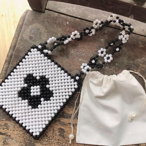 Handmade Crystal Bead Retro Peony Flower Pearl Bag Woven Female Fashion Banquet Party Top-handle Bag New Evening Bag Clutch Bag