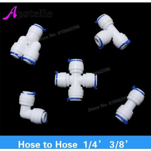 RO Water Hose Connection Straight Elbow Tee Cross 1/4" 3/8" Coupling Plastic Quick Pipe Fitting Reverse Osmosis Connector
