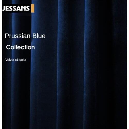 Light Luxury Velvet Curtain Dark Blue Series Pure Color Blackout Curtains Blackout Cloth Curtains for Living Dining Room Bedroom