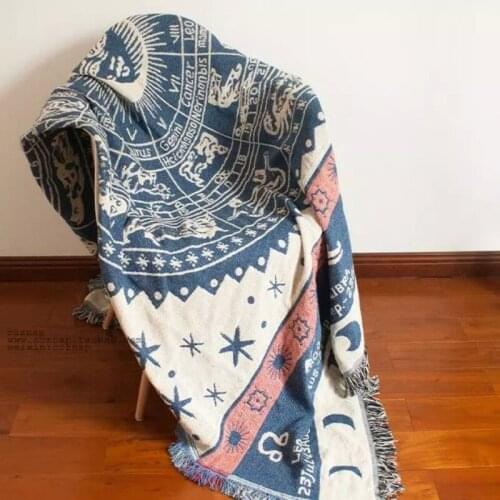 Hand-woven Pure cotton Retro nostalgia carpet thin blanket Ethnic Art sofa towel blanket bed cover Felts tapestry 130X170 CM