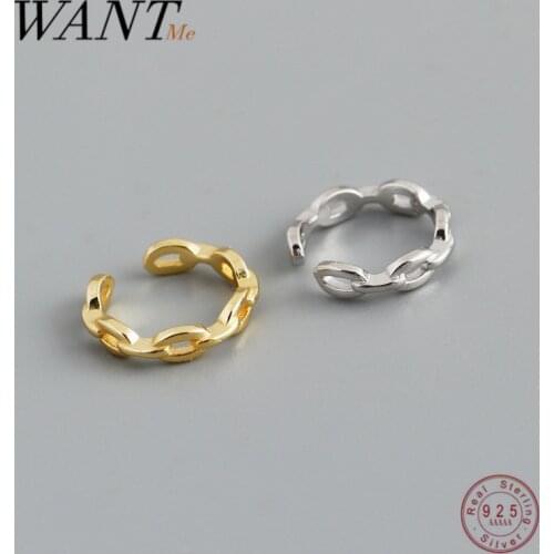 WANTME 925 Sterling Silver Gothic Cuban Link Chain Trendy Punk Ear Cuff Clip on Earrings Female Earcuffs No Pierced Baby Jewelry