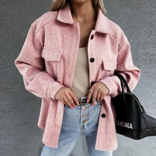 Women Vintage Oversize Solid Jacket Coats 2021 Autumn Winter With Belt Button Turn-Down Collar Shirt Jacket Outwear Top Overcoat