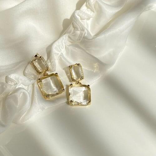 New Fashion S925 Needle Stud Earring CHIC Geometric Square Transparent Crystal Drop Earring For Women Girl Trendy Jewelry Gift