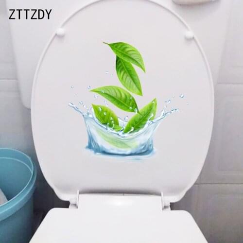 ZTTZDY 23.4×23.5CM Creative Water Green Leaves Toilet Decor WC Accessories Home Wall Stickers T6-0281