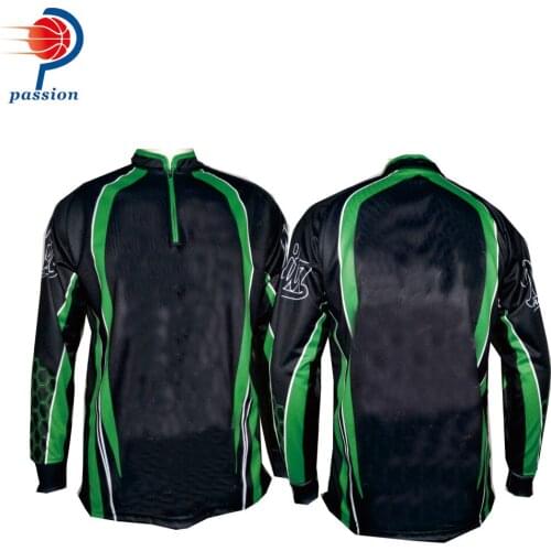 28 USD Each Custom Design Digital Sublimation Printed Green Black SPF Fishing Shirts With 1/4 Zipper Collar