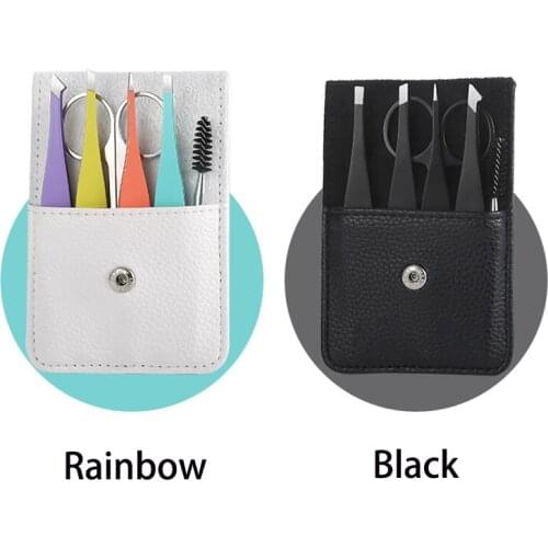 6 Piece Professional Stainless Steel Eyebrow Tweezers Set Hair Slant Tool Eyebrow Clip Stickers With Case Makeup Tool Set Black