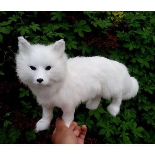 Large 35x22cm white fox hard model,polyethylene& fur standing fox ,prop.decoration toy,Xmas gift 1745