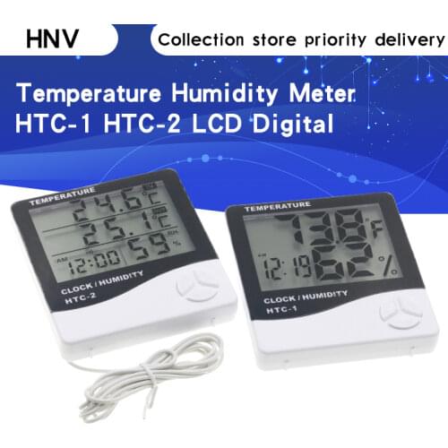 LCD Digital Temperature Humidity Meter HTC-1 HTC-2 Home Indoor Outdoor hygrometer thermometer Weather Station with Clock