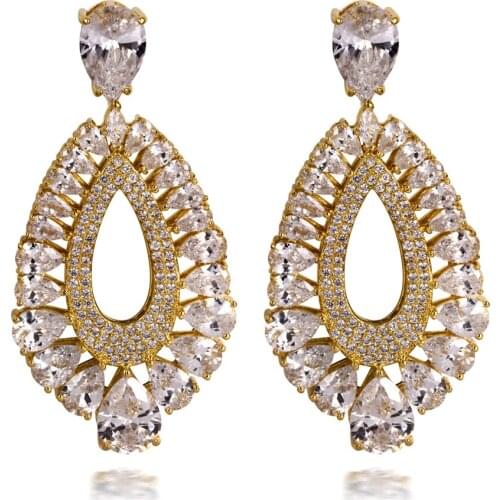 Color Stone Luxury Tear Drop Earrings Setting with AAA Cubic Zirconia Women Earrings Allergy Free Lead Free