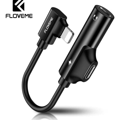 FLOVEME 2 in 1 Audio Adapter For iPhone XS MAX XR X 7 8 Plus Charging Audio Charger Adapter Lighting Jack To Earphone Splitter