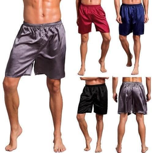 2021 Summer Sleep Bottoms Solid Silk Satin Men Sleepwear Boxers Shorts Nightwear Pajamas For Men Homewear Robes Underwear Pant