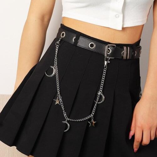 Punk Hip Hop Metal Stars Moon Pendant Belt Key Chain Women Girls Waist Pants Chain Jeans trousers Long Keychain Jewelry Harajuku