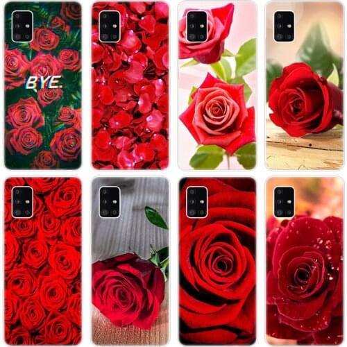 Red Rose flower Soft Case for Samsung Galaxy A12 A02 A03S A21S A22 A32 A52 A72 A82 Quantum 2 S21 Plus FE Ultra M02S M12 Cover