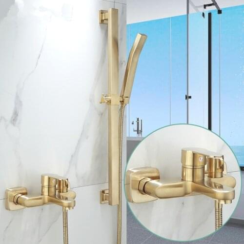 Tuqiu Bathtub Shower Set Wall Mounted Brushed Gold Bath and Shower Faucet, Bathroom Cold and Hot Bath and Shower Mixer Tap Brass